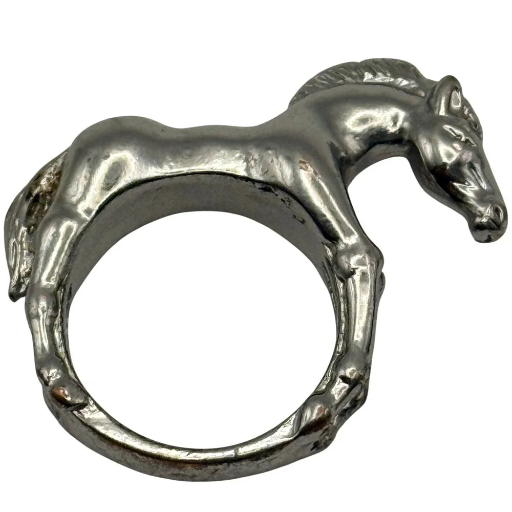Vintage Horse Ring Silver Tone Equestrian Animal Statement Ring Size 9 Unmarked